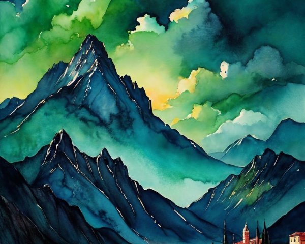 Mountain Landscape at Dusk with Village and Lake