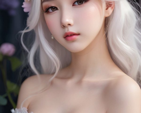 Elegant East Asian Woman in Off-Shoulder Gown and Crown