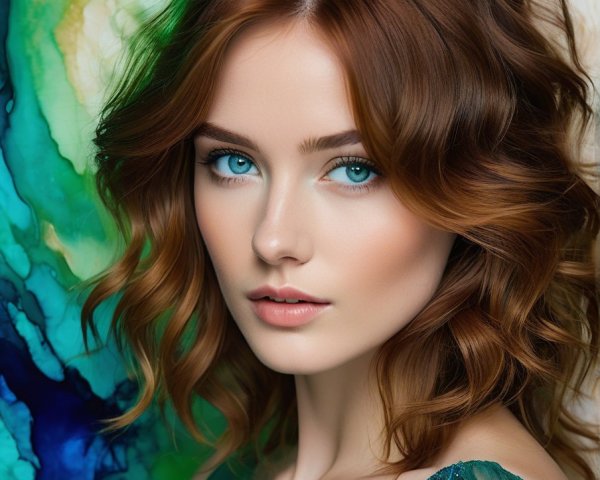 Portrait of a Young Woman with Auburn Hair and Blue Eyes