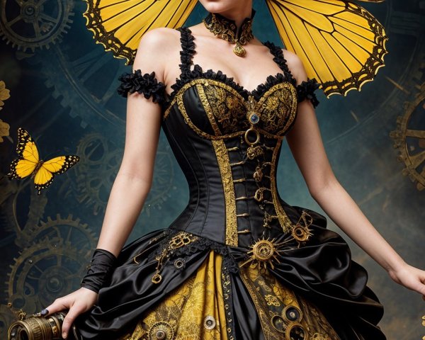 Steampunk-Inspired Woman in Elegant Outfit with Camera
