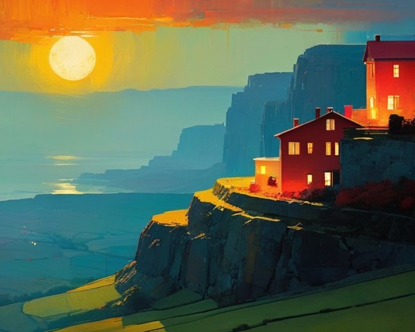 Vibrant Sunset Over Dramatic Landscape and Cliffs