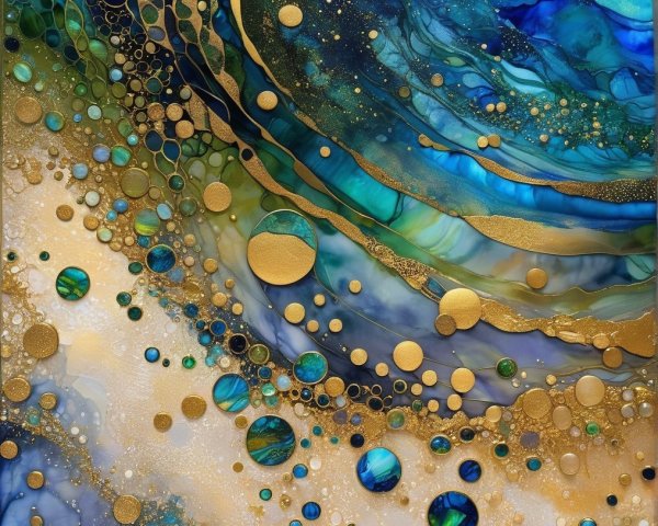 Abstract Composition with Swirling Blues and Greens