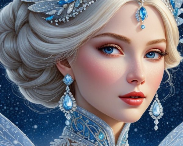 Close-Up Portrait of a Woman in Jeweled Crown