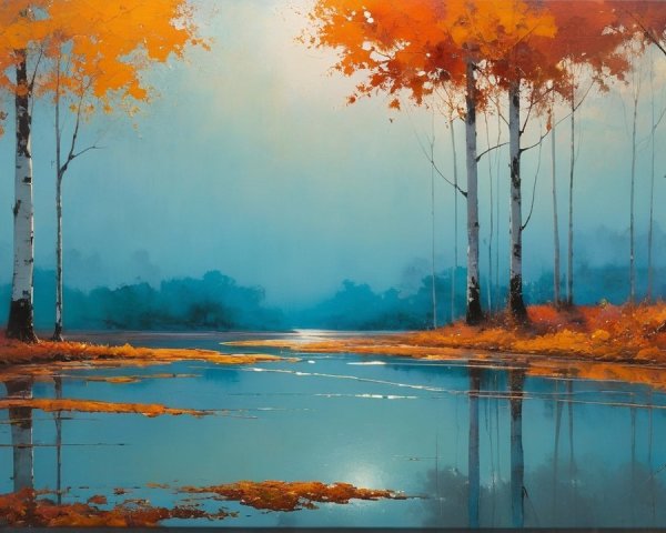 Serene Autumn Landscape with Vibrant Leaves and Lake