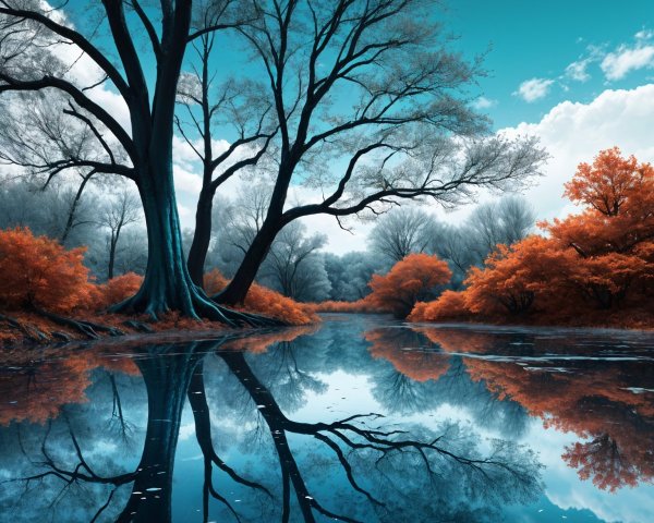 Tranquil River Landscape with Vibrant Foliage and Sky