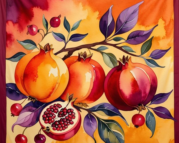Vivid Tapestry of Pomegranates on a Branch
