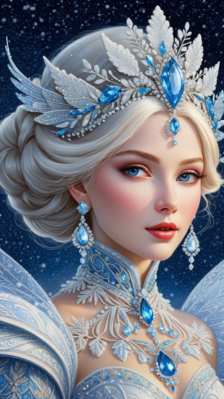 Close-Up Portrait of a Woman in Jeweled Crown