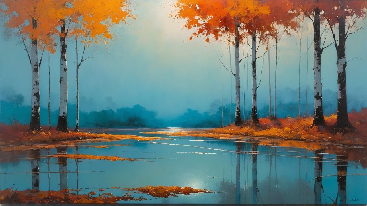 Serene Autumn Landscape with Vibrant Leaves and Lake