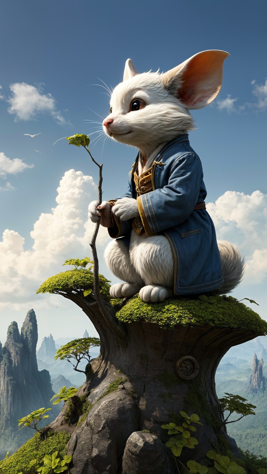 Whimsical Rabbit-Like Creature on Mossy Rock