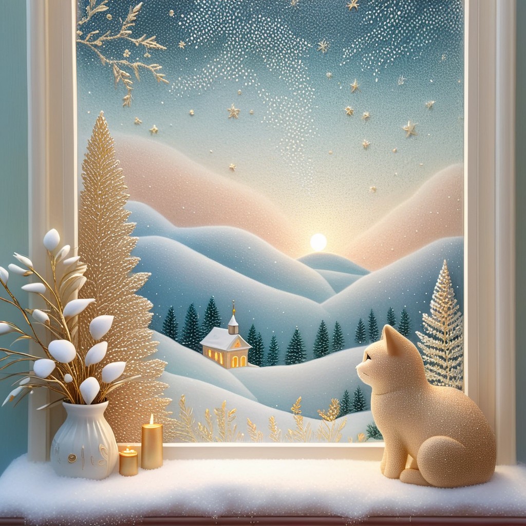 Cozy Winter Scene from a Window with Snowy Landscape