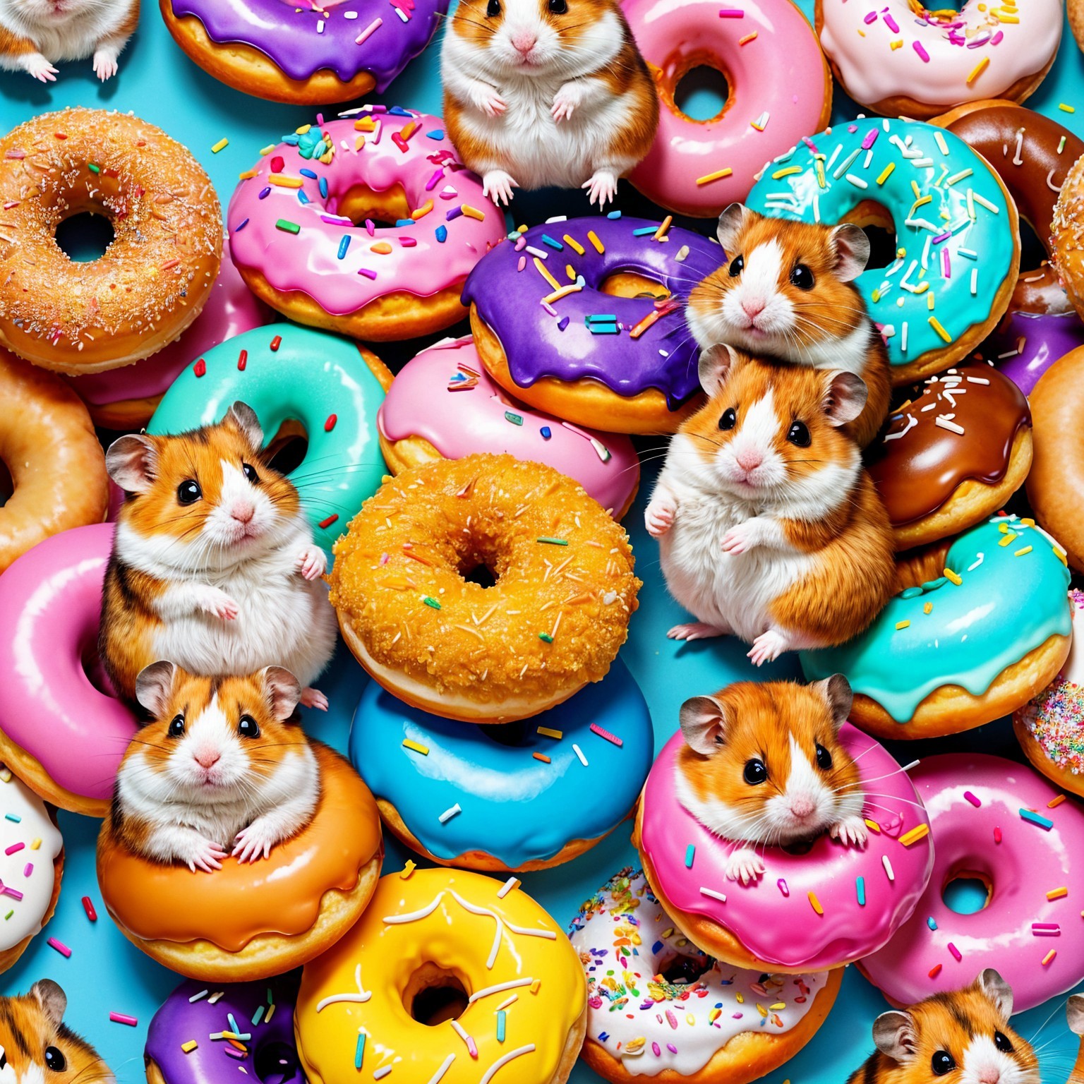 Colorful donuts and hamsters on a blue background