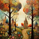 Vibrant Landscape with Towering Trees and Moonlight