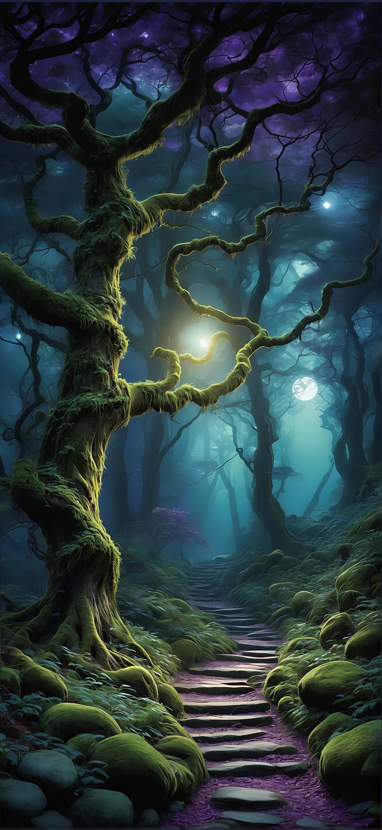 Fantasy Forest at Night with Glowing Elements