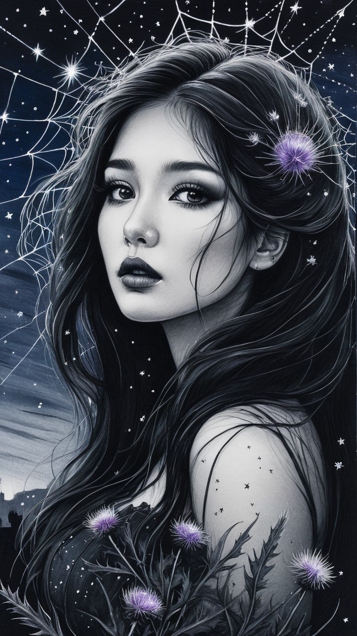 Portrait of a Young Woman in a Starry Night Sky