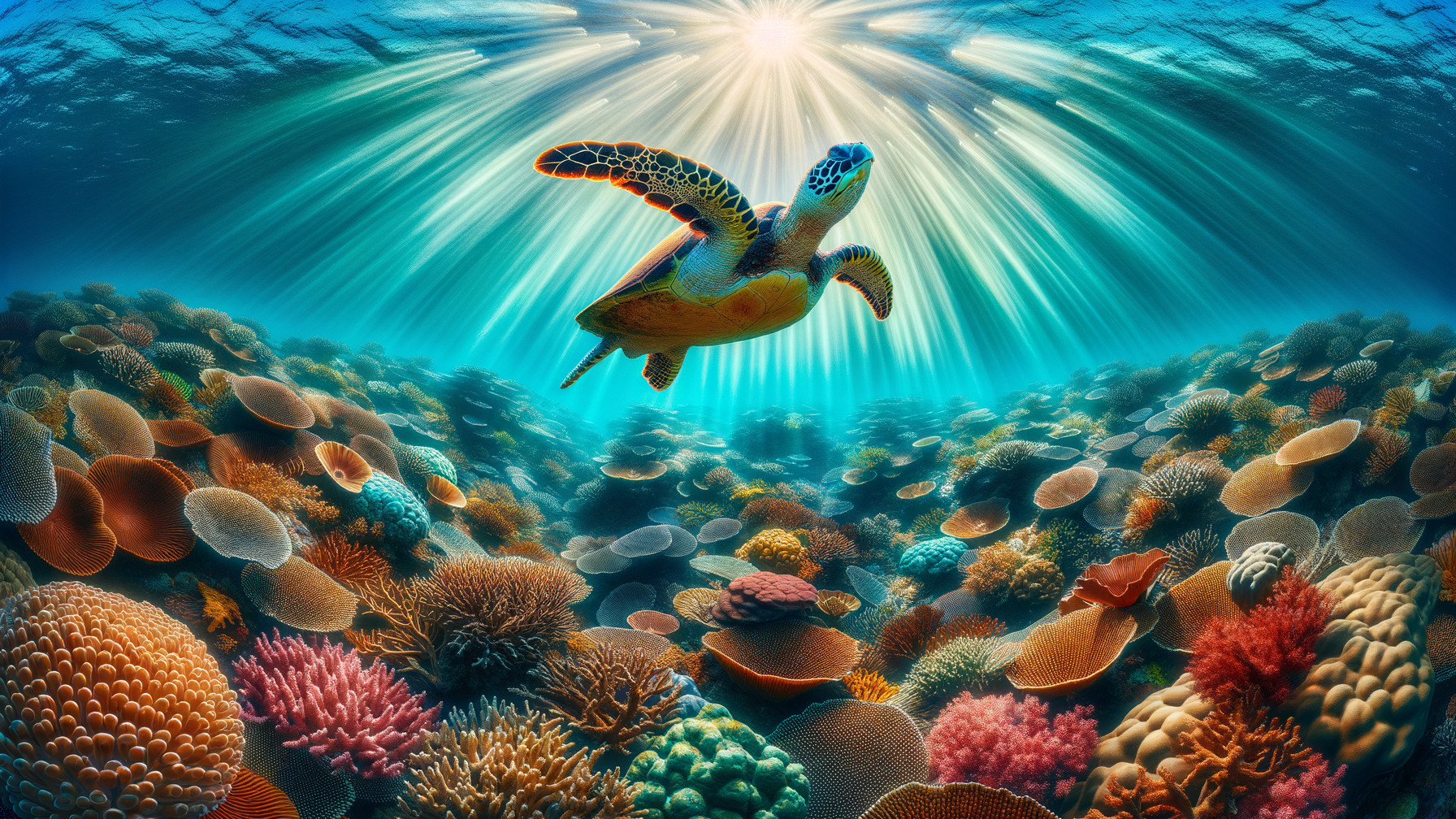 Underwater Scene with Sea Turtle and Coral Reef