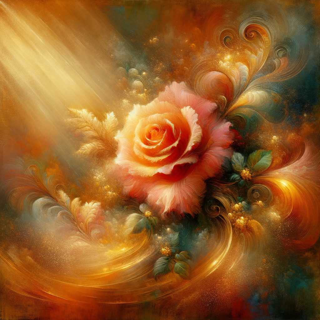 Elegant Rose Surrounded by Warm Golden Patterns