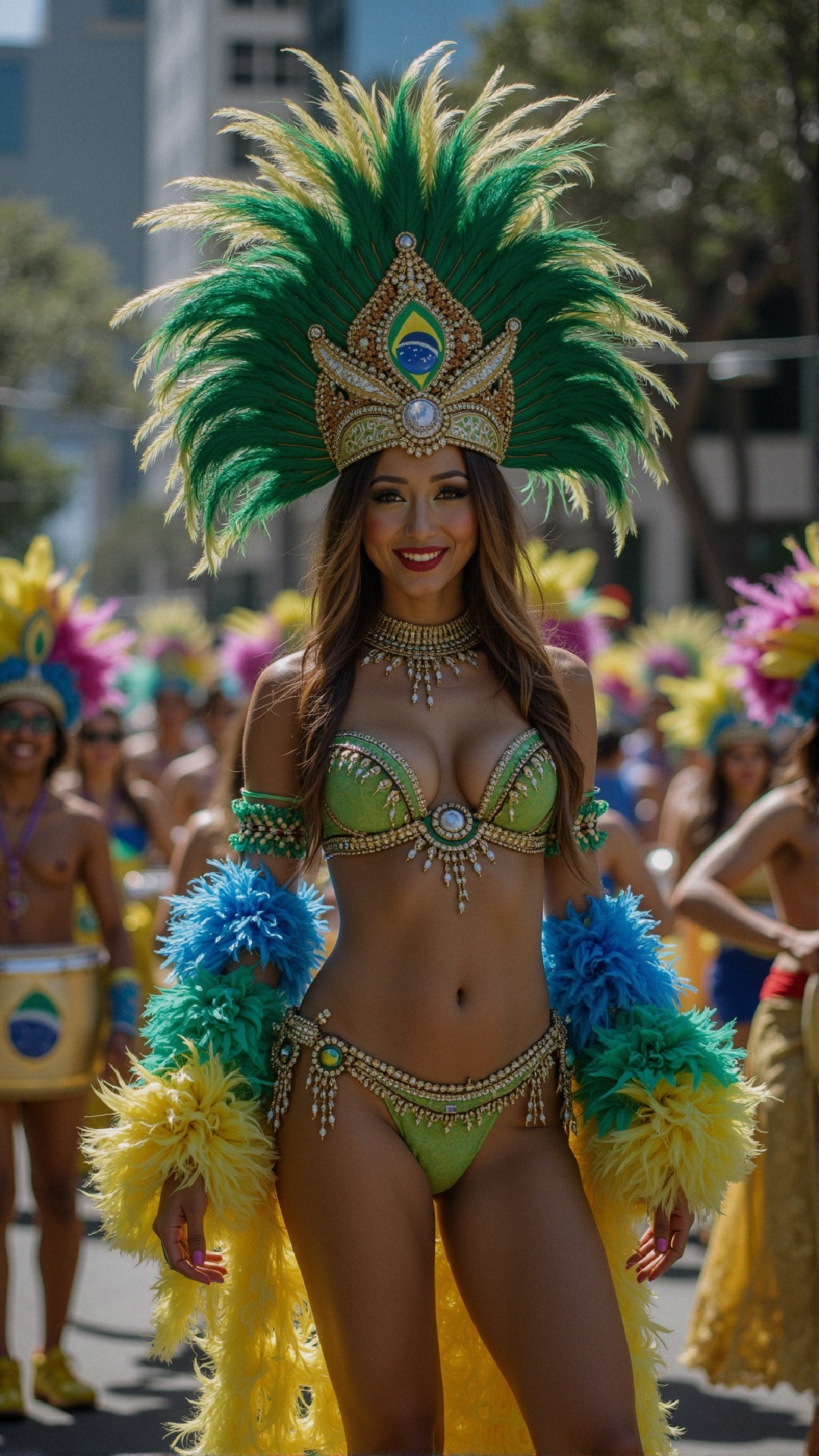 Vibrant Carnival Scene with Colorful Costumes and Crowds