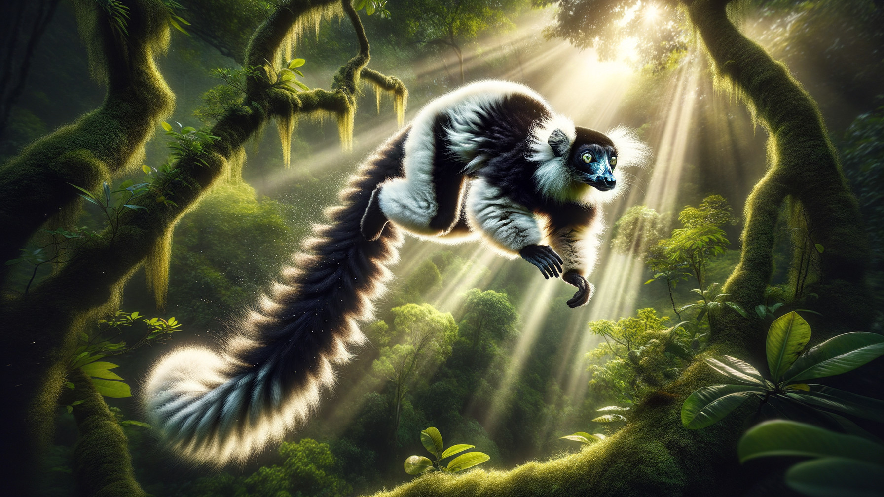 Lemur Leaping in a Vibrant Jungle Setting