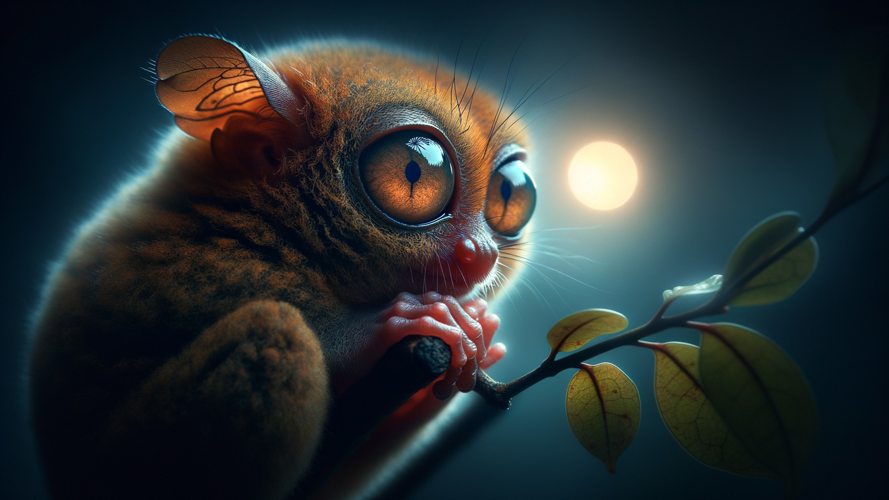 Furry Creature on Branch Under Moonlight