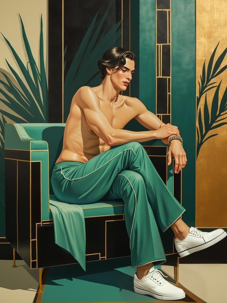 Muscular Young Man in Elegant Modern Chair Setting