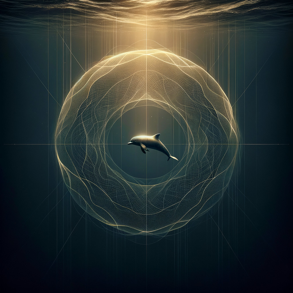 Dolphin in Ethereal Underwater Geometric Scene