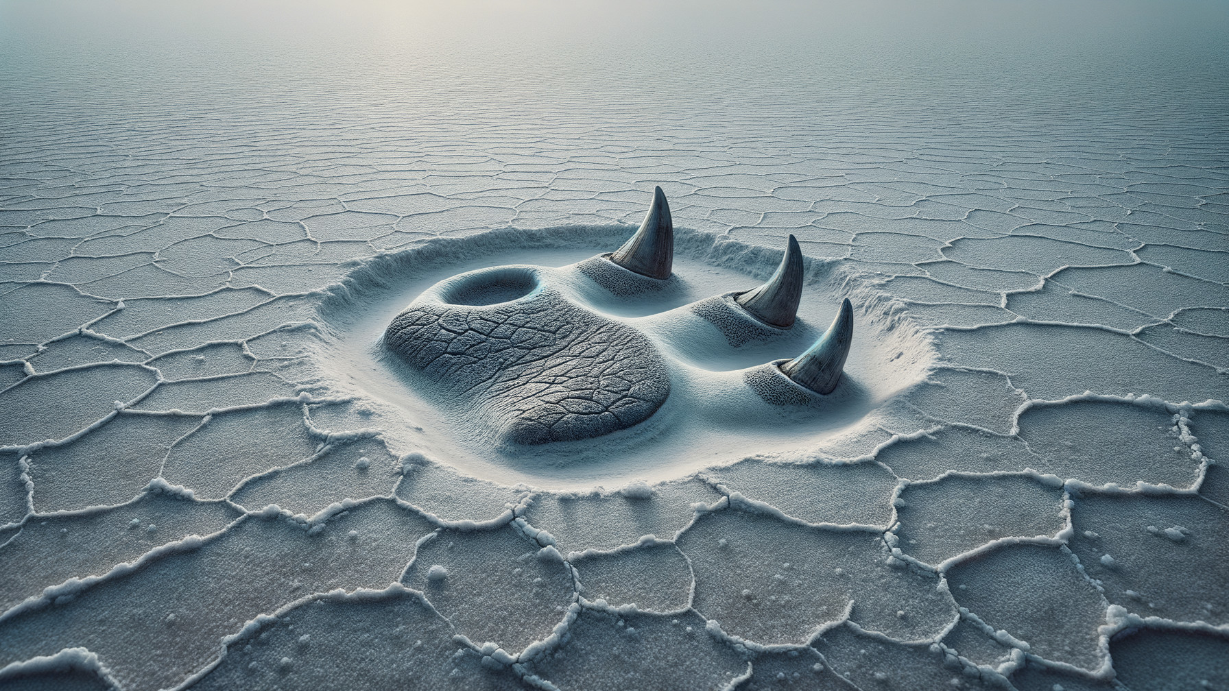 Surreal Landscape with Textured Paw Print and Fog