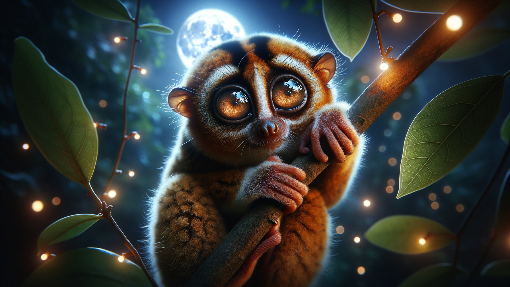 Whimsical Lemur-Like Creature Under Full Moon
