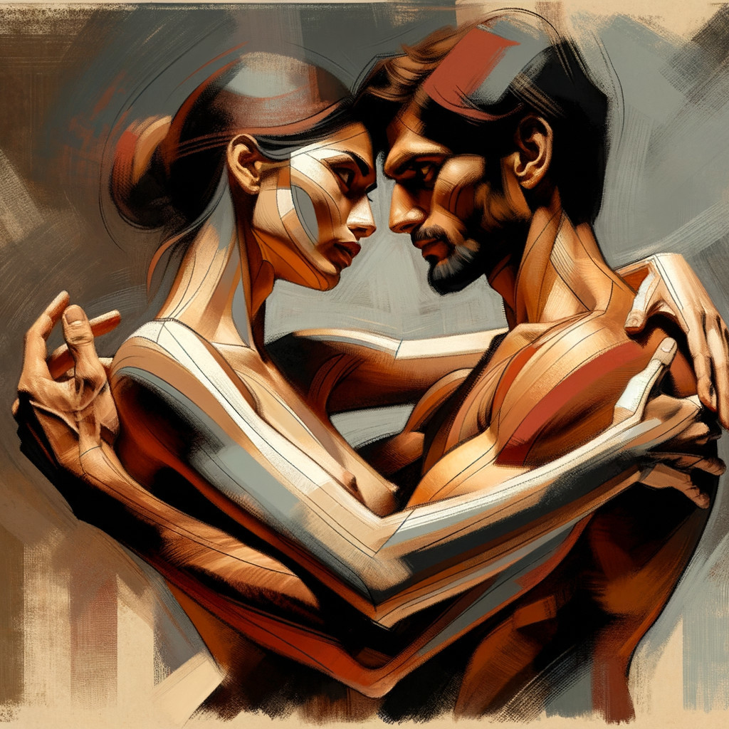 Abstract Embrace of a Couple in Earthy Tones