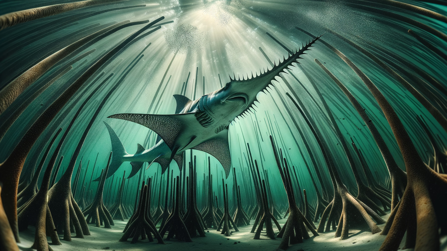 Underwater Scene Featuring a Majestic Sawfish