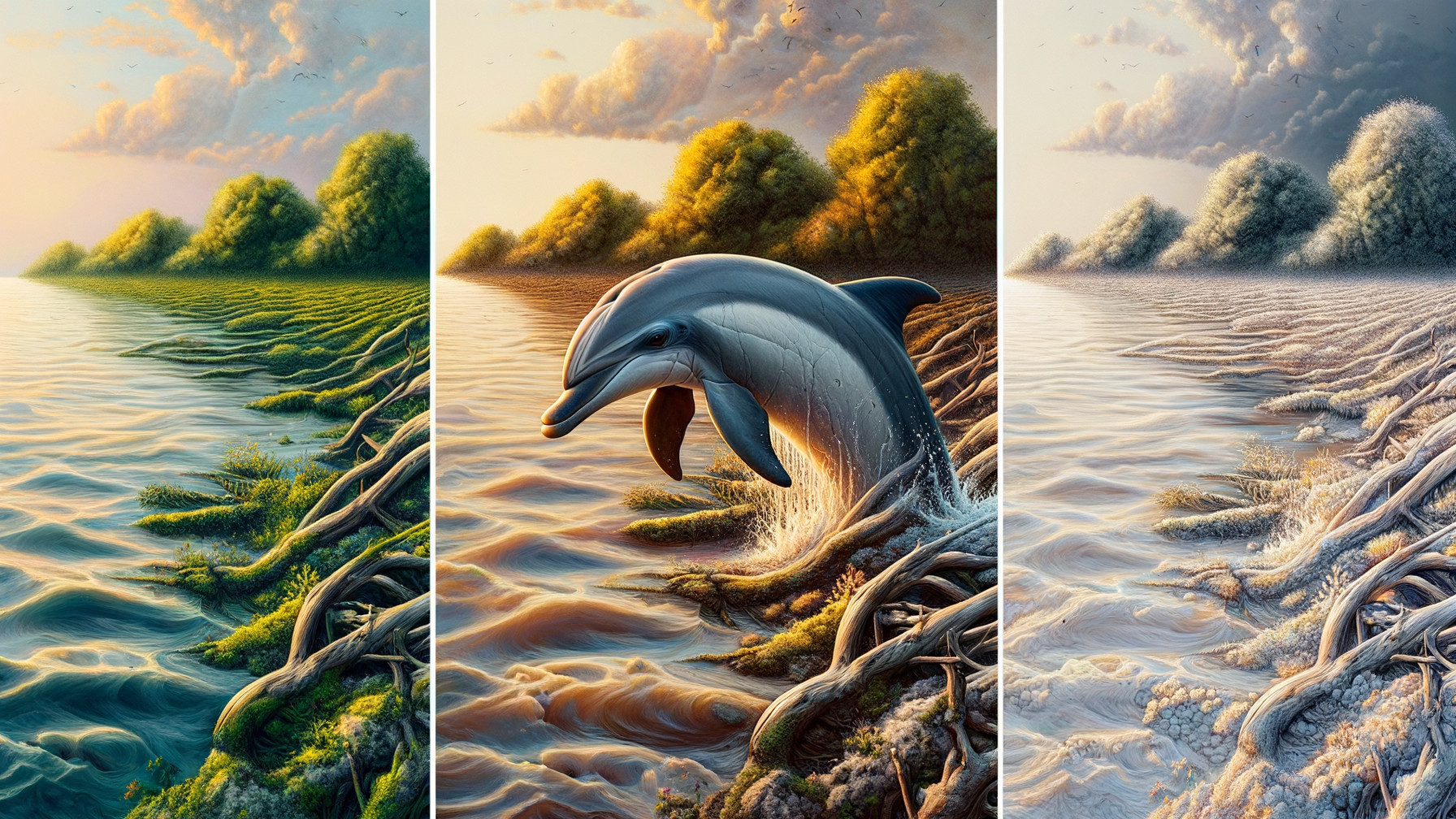 Triptych Displaying Water and Nature's Beauty