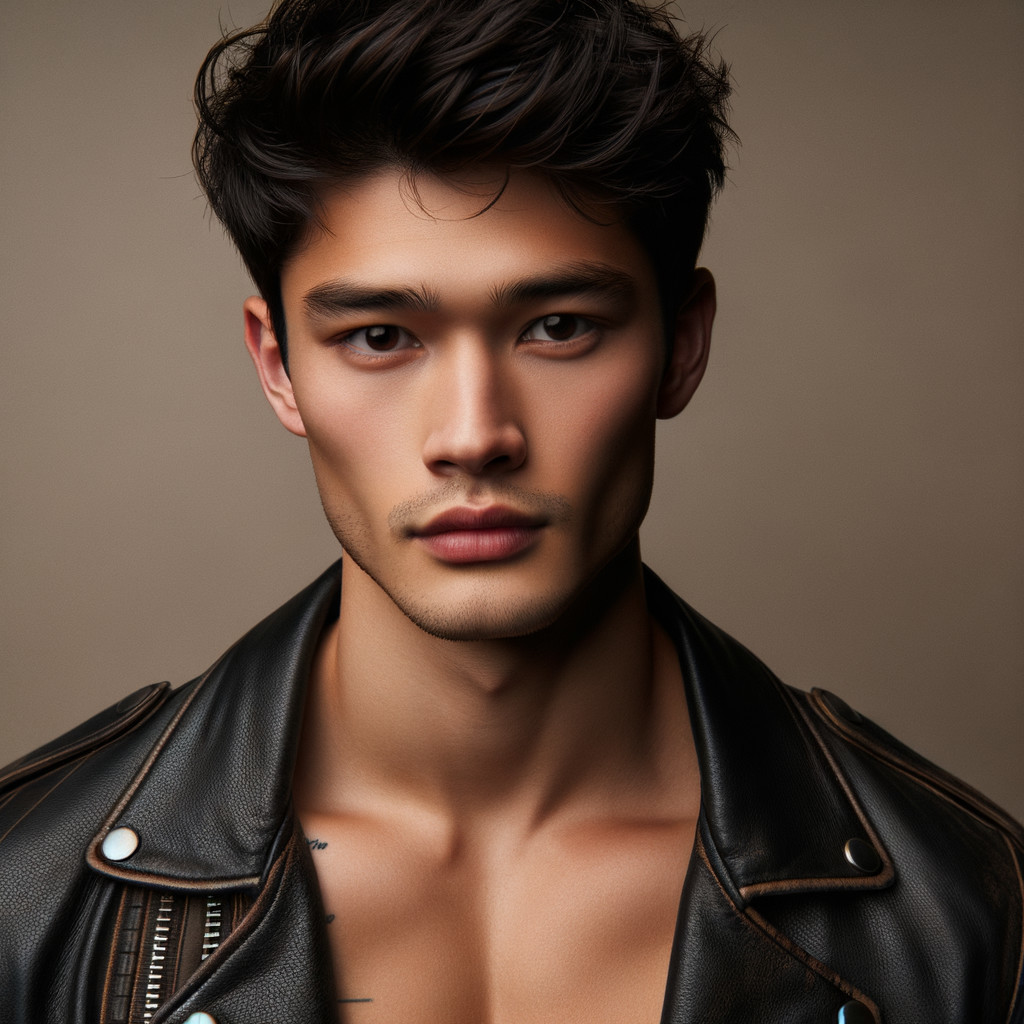 Close-up of a young man in a leather jacket