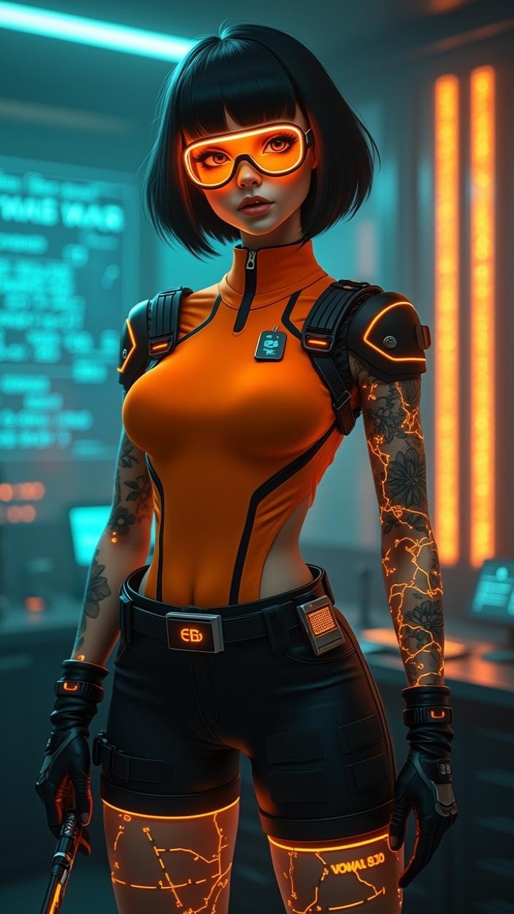 Futuristic Female Character in High-Tech Environment