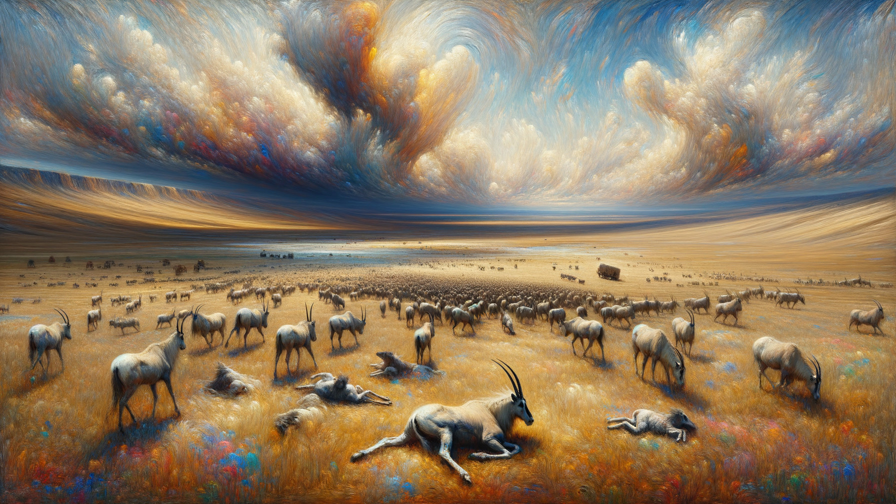 Vibrant Landscape with Sheep and Dramatic Sky