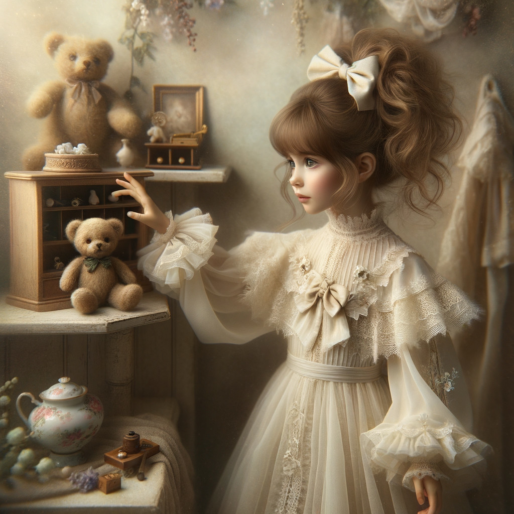 Vintage Room with Young Girl and Delicate Decor