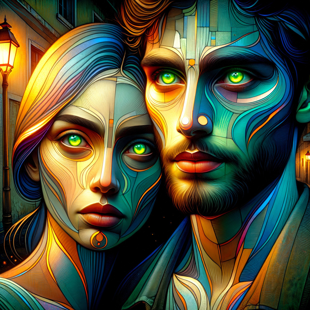 Vibrant Illustration of a Couple in Dreamlike Setting