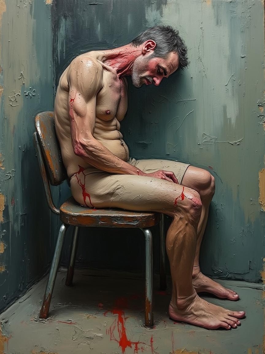 Muscular Nude Male Figure in Slumped Posture