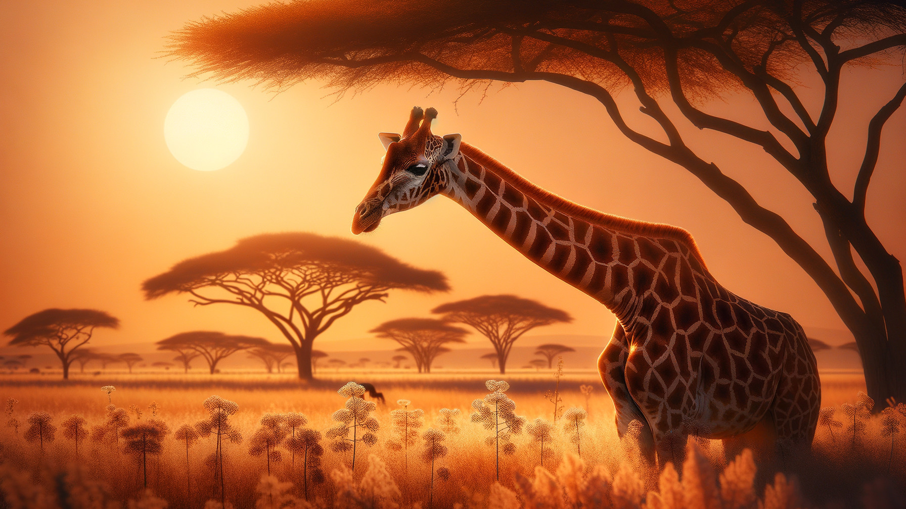 Serene African Landscape with Giraffe at Sunset