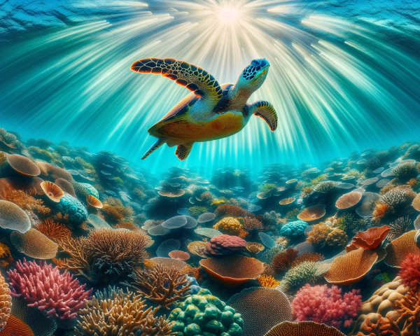 Underwater Scene with Sea Turtle and Coral Reef