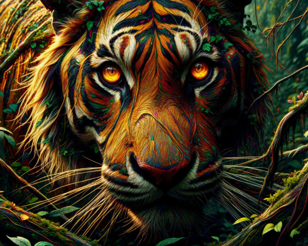 Majestic Tiger in Lush Green Jungle Setting