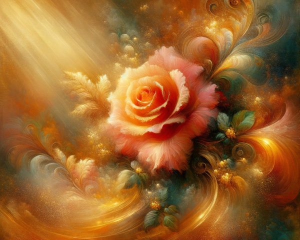 Elegant Rose Surrounded by Warm Golden Patterns
