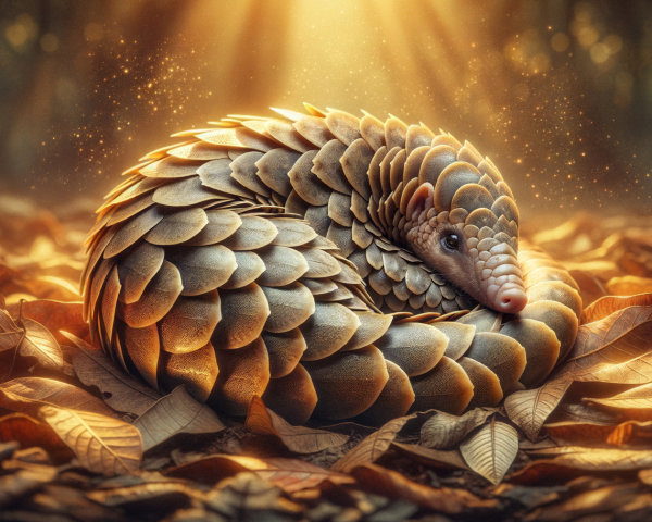 Pangolin on Autumn Leaves in Sunlit Tranquility