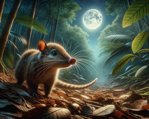 Moonlit Jungle Scene with Furry Creature Exploring