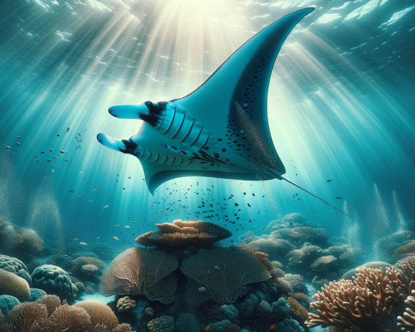Manta Ray Swimming Over a Vibrant Coral Reef