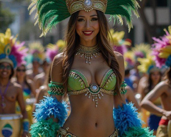 Vibrant Carnival Scene with Colorful Costumes and Crowds