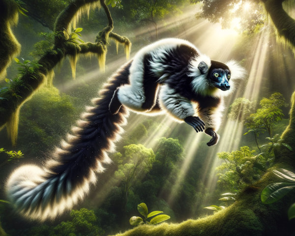 Lemur Leaping in a Vibrant Jungle Setting
