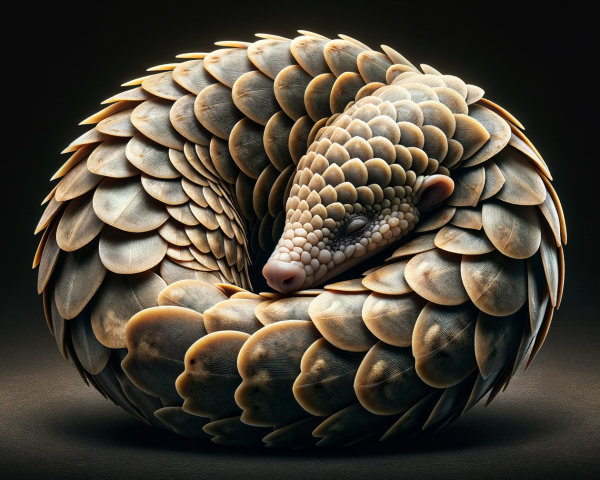 Stylized Pangolin in a Dark Background with Scales