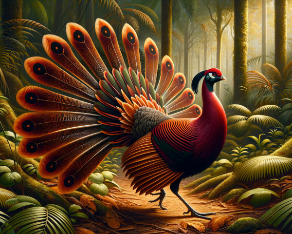 Male Peacock with Fanned Tail in Lush Jungle Setting