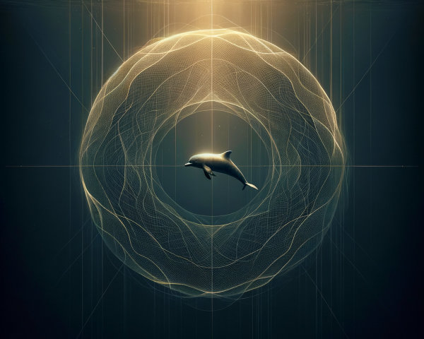 Dolphin in Ethereal Underwater Geometric Scene