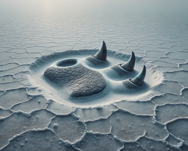 Surreal Landscape with Textured Paw Print and Fog