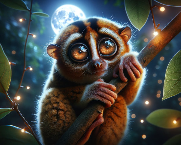 Whimsical Lemur-Like Creature Under Full Moon